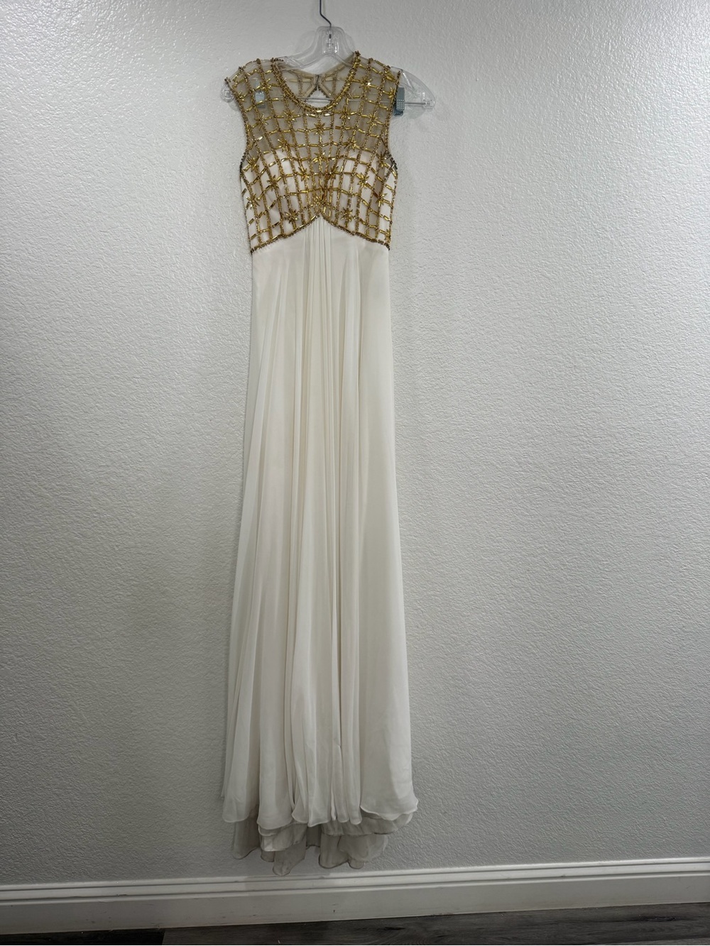 Ivory Maxi Dress with Gold Beaded Bodice